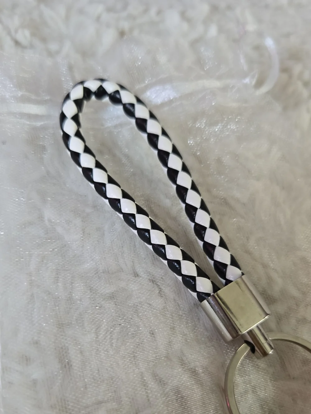 Cow Print Boot Keychain with Braided Loop - Black & White